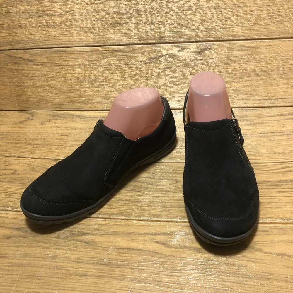 Hartjes black slip on nubuck leather shoes, side zip, leather lining, 8